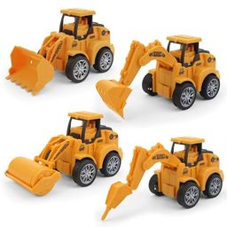 PLUSPOINT 4PCS Construction Excavator, Bulldozer, Ground Drill, Road Roller Toys Set - Press and Go Excavator Toys, Pull Back Engineering Cars for Toddlers, Pressure Vehicle Educational Kids Toys-10
