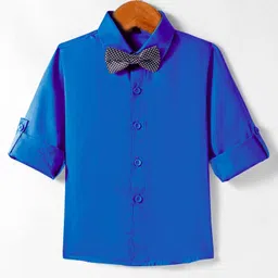 Robo Fry Woven Full Sleeves Solid Colour Party Shirt With Bow - Royal Blue-image-74