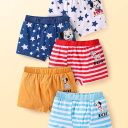 Babyhug Disney Lycra Knit Trunks withStriped Star & 101 Dalmatians PrintPack of 5 - White Red & Navy-image-1