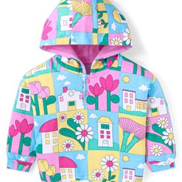 Babyhug Cotton Knit Full Sleeves Hooded Sweatshirt with Floral Print - Pink Blue & Yellow-image-73