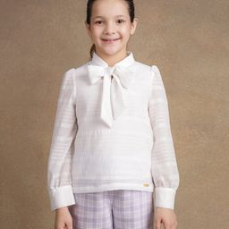 One Friday Full Sleeves Bow Detailed Seersucker Top - Off White-picture-36