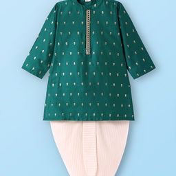 Babyhug Woven Brocade Foil Printed Full Sleeves Kurta Dhoti Set - Dark Green-image-49