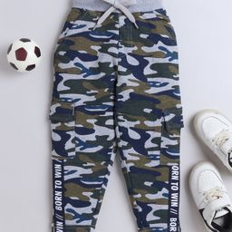 3PIN Full Length Camouflage Printed Joggers - Grey Melange & Blue-image-15