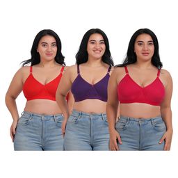 Fabme Pack Of 3 Cotton Sleeveless Solid Nursing Bras - Pink Red & Violet-image-69