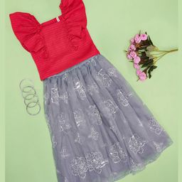 Pantaloons Junior Sleeveless Solid Top With Floral Sequin Embellished Skirt - Pink-image-70
