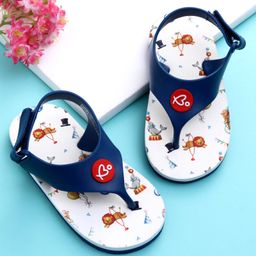 Babyoye Flip Flops with Velcro Closure & Animal Print - White & Blue-picture-7