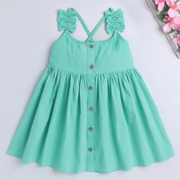 The Magic Wand Cotton Sleeveless Bow Applique Detailed Dress - Green-picture-15