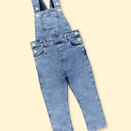 Kiddopanti Denim Woven Sleeveless Solid Dungaree - Light Blue-image-103