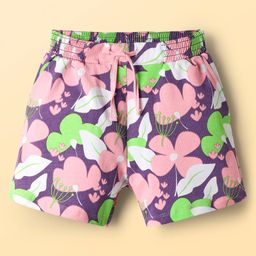 Pine Kids 100% Cotton Mid Thigh Shorts With Floral Print - Purple-image-94