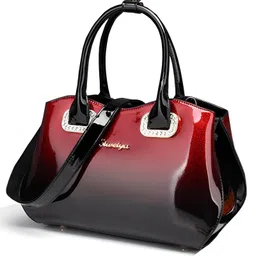 SYGA Women Glossy Ombre Handbag Elegant & Versatile Tote for Middle Aged with Sparkling Accents (Red & Black)-picture-45
