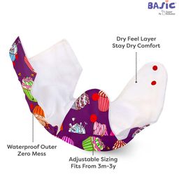 superbottoms BASIC Pack of 2 Reusable Cloth Diaper for babies 0-3 Years Freesize Adjustable - Washable and Reusable Diaper Outer Shell only (WITHOUT dry feel pad /soaker / insert) | Print may vary, 7 kg to 17 kg image 3