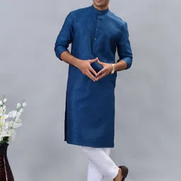azania Band Collar Linen Kurta with Trouser-picture-16