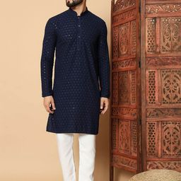 FoxDX Men Ethnic Motifs Thread Work Kurta-image-44