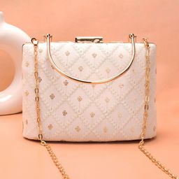 ARTKLIM Embroidered Thread Work Box Clutch With Sling Chain-image-59
