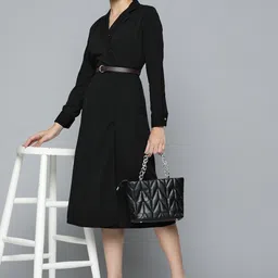 Chemistry Black Solid Wrap Dress-image-39