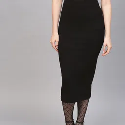 SASSAFRAS Black Ribbed Midi Pencil Skirt-image-25