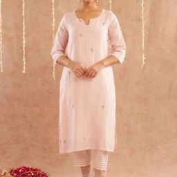 Zuri Pink Megha Embroidered Chanderi Kurta-picture-38