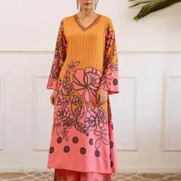 Autumnlane Pink Bakul Apricot Print Regular Fit Kurta Pant Set-image-16