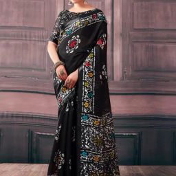 Satrani Black Printed Saree With Unstitched Blouse-picture-38