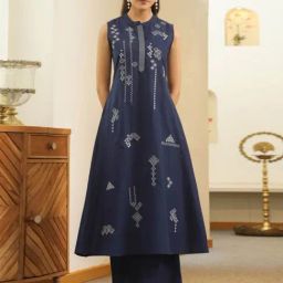 Autumnlane Navy Blue Sagarika Flax Print Regular Fit Kurta Pant Set-picture-37