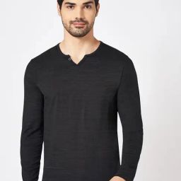 Urban Ranger By Pantaloons Black Cotton Slim Fit Printed Henley T-Shirt-image-24