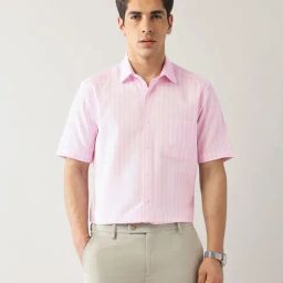 Arrow Pink Cotton Regular Fit Stripes Formal Shirt-image-37