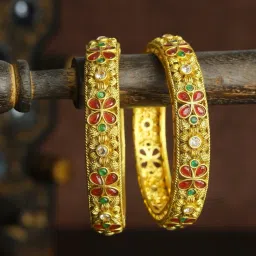 Priyaasi Multi Color Ruby Emerald Gold-Plated Bangles - Set of 2 image 1