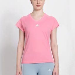 adidas Pink Logo Print Sports T-Shirt-image-76