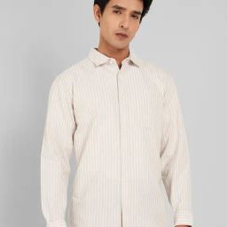 Peregrine By Pantaloons Cream Pearl Cotton Slim Fit Striped Shirt-image-24