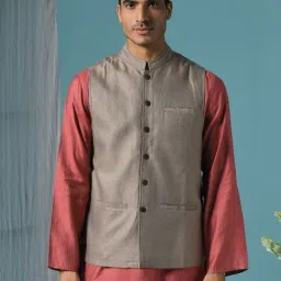 Fabindia Beige Regular Fit Self Pattern Nehru Jacket-33
