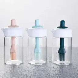 Femora Borosilicate Transparent & White Glass Oil Jar With Brush (0.2 L)- Set of 4-25