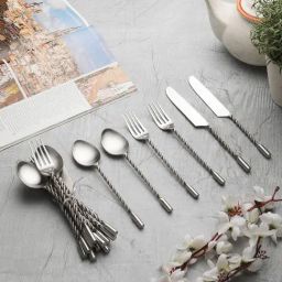 VarEesha Silver Steel Twisted Handle Cutlery Spoons Forks & Knives - Set of 18-picture-48