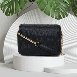 Yelloe Black Quilted Medium Cross Body Bag-35