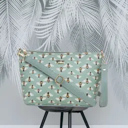 Yelloe Green Printed Medium Cross Body Bag-4