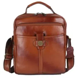 HiLEDER Tan Textured Small Leather 12 inch Cross Body Bag-image-99