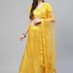 READIPRINT FASHIONS Yellow Embellished Semi Stitched Lehenga Choli Set With Dupatta-image-63