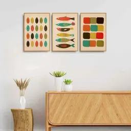 999Store Brown Canvas Wall Painting Panel With Fibre Frame - Set of 3-16