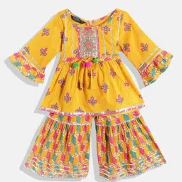 READIPRINT FASHIONS Kids Orange Floral Print Kurta With Sharara-image-40