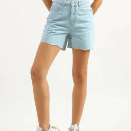 United Colors of Benetton Blue Cotton High Rise Shorts-picture-4