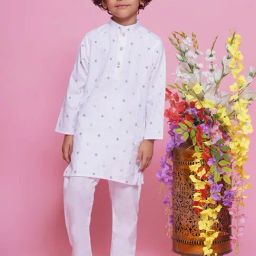 Little Bansi Kids White Printed Full Sleeves Kurta with Pyjamas-image-88