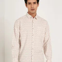 Peregrine By Pantaloons Pearled Ivory Cotton Slim Fit Printed Shirt-image-19