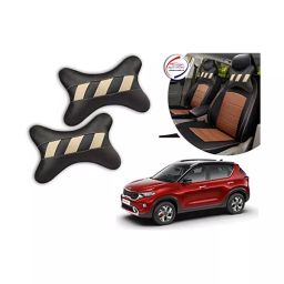 Auto Pearl Neck Rest Black Beige Slash (Set of 2 Pcs) Compatible with Sonet-54