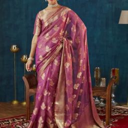 Satrani Pink Tissue Silk Woven Saree With Unstitched Blouse-image-39