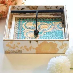 CasaGold White & Gold Square Tissue Tray-Square Napkin Holder-Tissue Paper Case Dispenser-47