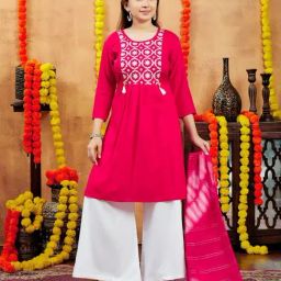 Aarika Girls Red Embroidered Kurti-image-80