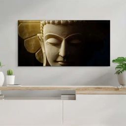 Nestroots Grey & Black Canvas Buddha Illuminated Wall Painting - Black Floating Frame-28