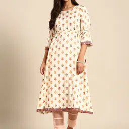 Sangria Women Off White & Red Floral Printed Bell Sleeves Floral Kurta-image-47