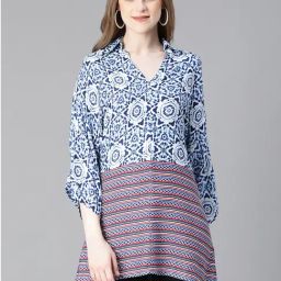 Oxolloxo Blue & White Printed Tunic-7