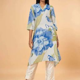 Marigold Lane Off-White & Blue Printed A Line Kurta-image-96