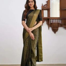 SHUBHKALA Black Silk Woven Saree With Unstitched Blouse-image-27